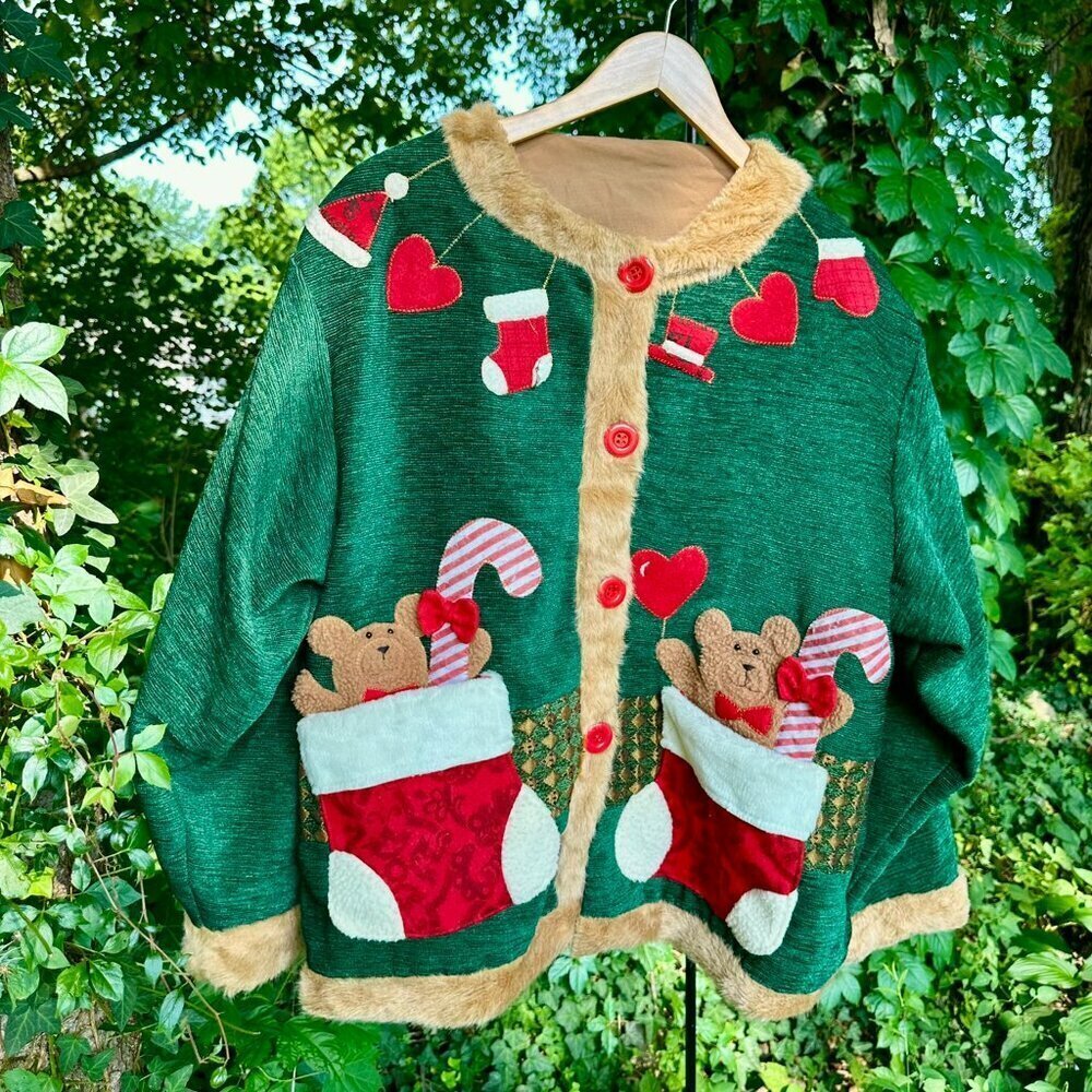 Fluffy Teddy Bear Christmas Sweater Cardigan Oversized